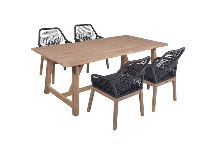 Garden Pleasure Gartenmöbel Set OAKLAND / POMONA, Tisch 200 x 100 + 4 Sessel, Akazie / Rope / Kissen 100 % Polyester