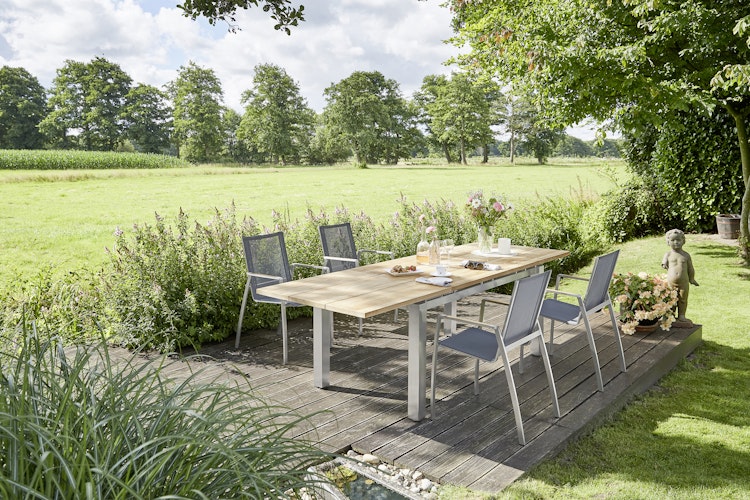 Diamond Garden Ausziehtisch LEVANTO, Edelstahl gebürstet / Recycled Teak