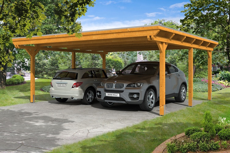 Skan Holz Emsland - Flachdach Doppelcarport aus Leimholz Breite 613 cm