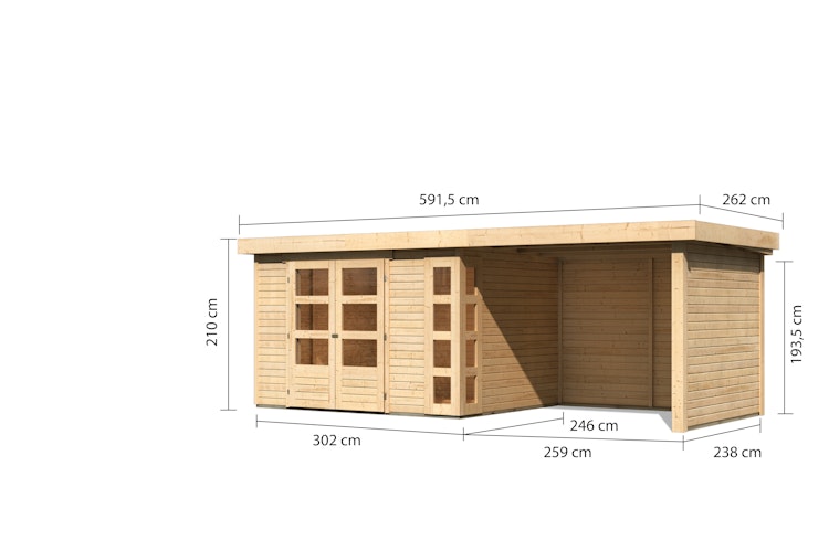 Karibu Woodfeeling Gartenhaus Kerko 3/4/5 mit 280 cm Schleppdach/Seiten- und Rückwand