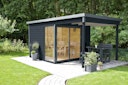 Vorschaubild Wolff Finnhaus Gartenhaus Studio 44-B mit Alu-Eckverkleidung/Schiebetür und 200 cm Lounge Anbau (Starletta 5232)