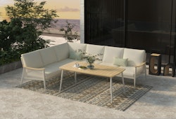 Garden Pleasure Dining Lounge-Eckgruppe TULUM, Alu Sandbeige / Nonwood / Rope Beige / Kissen 100 % Polyester
