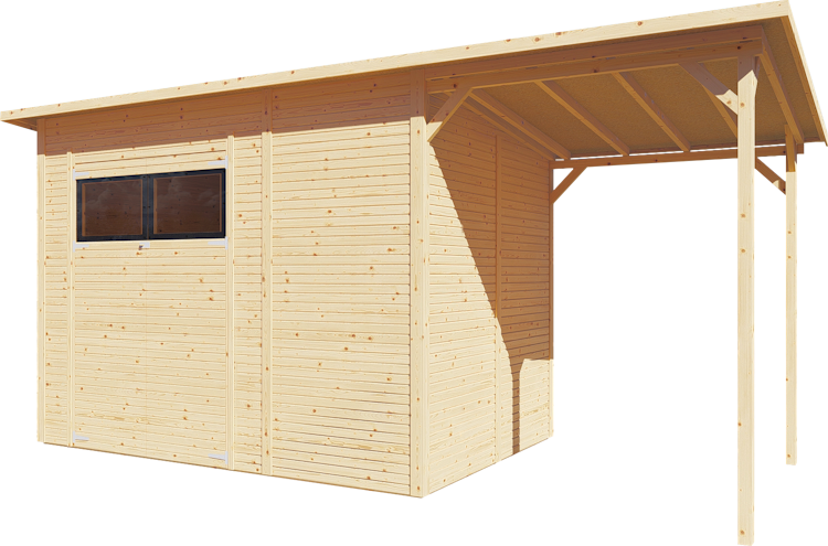 Bertilo Gartenhaus Pent Modern 4 Plus inkl. Anbaudach - 18 mm