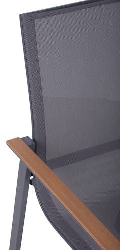 Garden Pleasure Gartenmöbel Set RANA / SILEA 02, Ausziehtisch 200/260 x 100 + 6 Stapelsessel, Alu Anthrazit / Keramik Silbereiche / Kunststoffgewebe Dunkelgrau