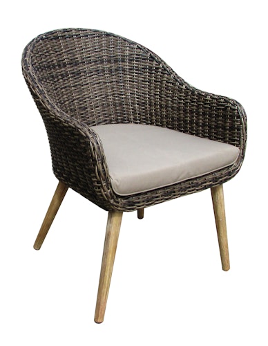 Garden Pleasure Gartenmöbel Set FREMONT / PUEBLO, Tisch Ø 110 + 4 Sessel, Akazie / Polyrattan Anisbraun / Kissen 100 % Polyester Taupe