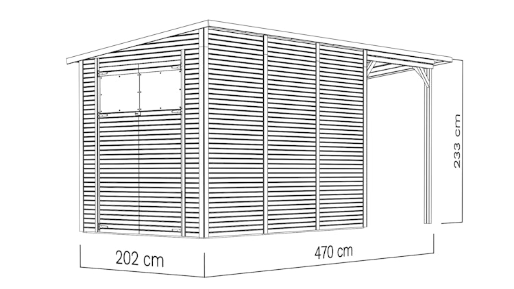 Bertilo Gartenhaus Pent Modern 4 Plus inkl. Anbaudach - 18 mm
