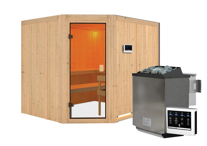 Karibu Woodfeeling Sauna Horna - 68 mm Aktionssauna inkl. gratis Sauna-Zubehörset im Wert von 234,94 €