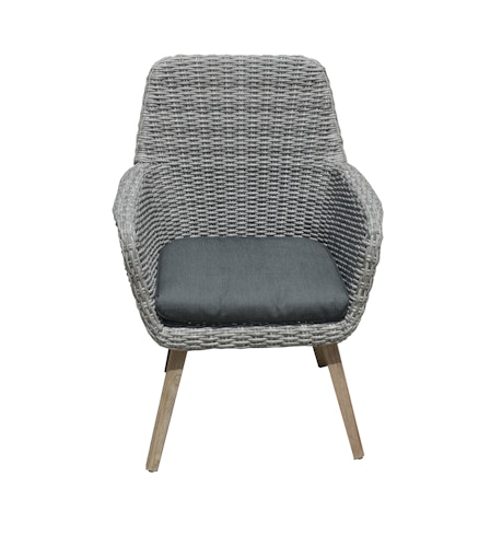 Garden Pleasure Gartenmöbel Set FREMONT / RAPALLO, Tisch Ø 110 + 4 Sessel, Akazie / Polyrattan Grau / Kissen 100 % Polyester Dunkelgrau