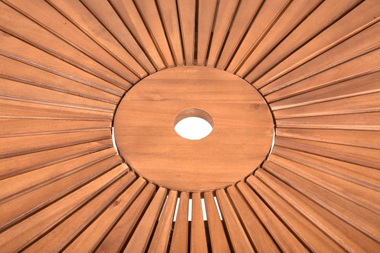 Garden Pleasure Tischgruppe FREMONT / BREST, Tisch Ø 110 + 4 Sessel, Akazie / Kubu Rattan / Kissen 100 % Polyester