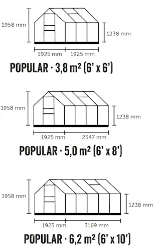 Halls Gewächshaus Popular - 3,8 m² / 5 m² / 6,2 m²