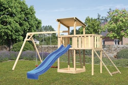 Akubi Kinderspielturm Anna mit Pultdach inkl. Doppelschaukel, Anbauplattform, Wellenrutsche und Netzrampe