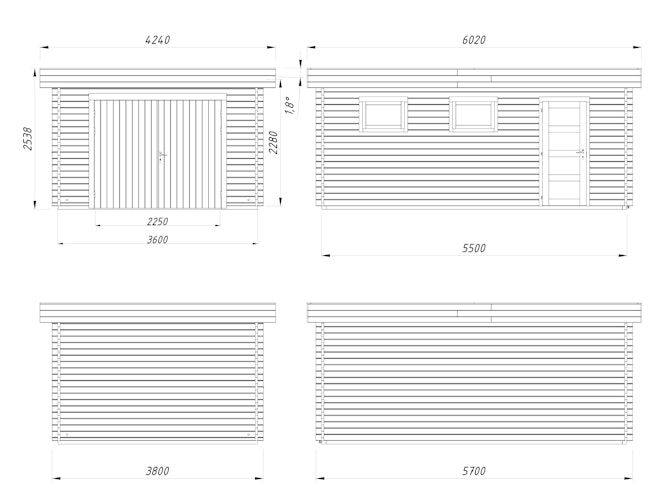 Palmako Garage Rasmus 19,0 m² - 44 mm - mit Holztor