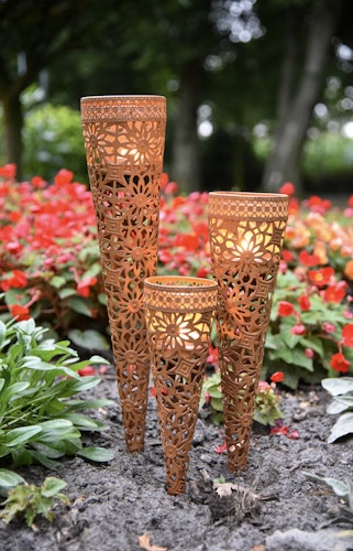 Garden Pleasure Kerzenhalter mit Glaseinsatz, 3er Set, Stahl Rost-Optik