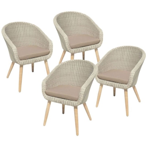 Garden Pleasure Esstisch-Set ARVADA, Tisch + 4 Sessel, Akazie / Polyrattan / 100 % Polyester / Akazie