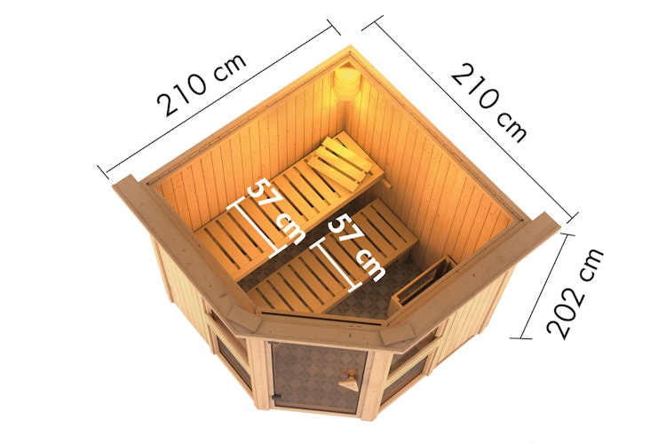 Karibu Amelia 2 - Sauna mit Eckeinstieg 68 mm inkl. gratis Sauna-Zubehörset im Wert von 234,94 €