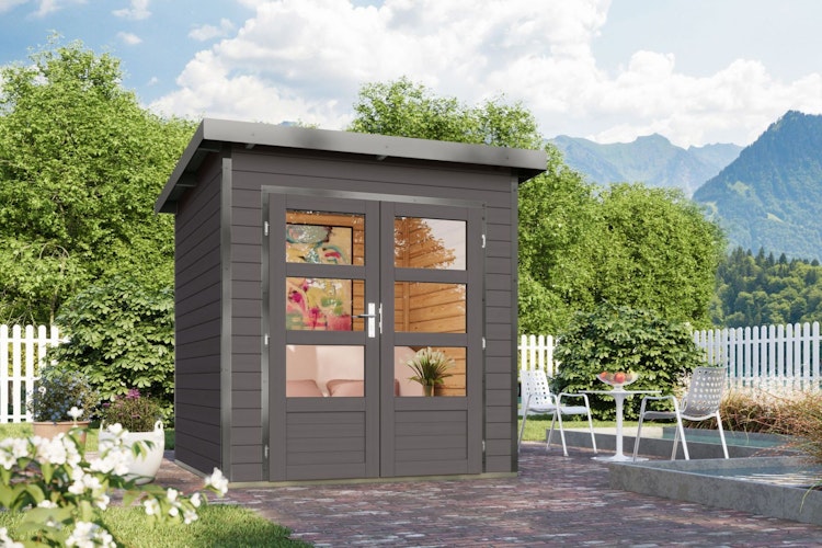 Karibu Metall-Holzgartenhaus Hybridhaus Pluto A/B - 28 mm/0,5 mm