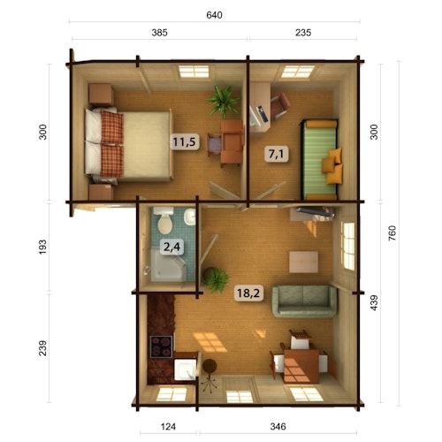 Palmako Ferienhaus Emily 39,2 m² - 70 mm