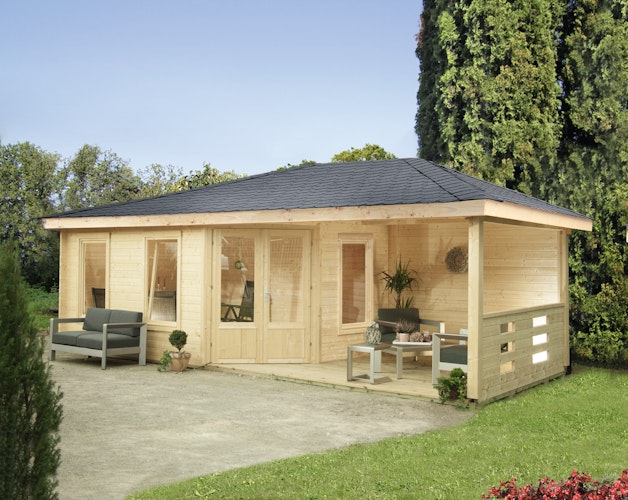 Wolff Finnhaus Gartenhaus Anna 40-A/1+2-Raum mit 250 cm Terrasse 