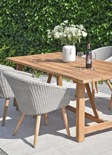 Garden Pleasure Gartenmöbel Set OAKLAND / ARVADA, Tisch 200 x 100 + 4 Sessel, Akazie / Polyrattan Pfeffergrau / Kissen 100 % Polyester Taupe