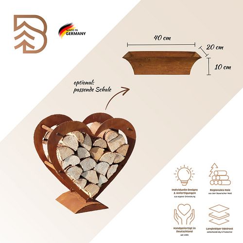 Badeko Herz-Holzregal-Set: 45 & 58 cm hoch in Edelrostoptik