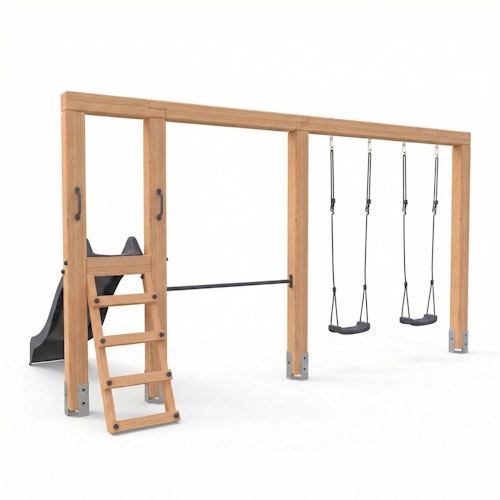 EXIT Linea Massiv 140 doppelte Holz-Schaukel mit Reckstange und Rutsche