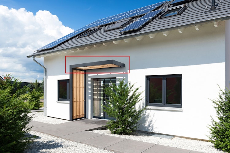 Gutta Rechteckvordach BS Timber 200 inkl. Wasserspeier und Sonderfarbe 