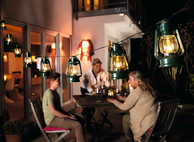 Konstsmide LED Sturmlaternen Lichterkette 8 grüne Sturmlaternen