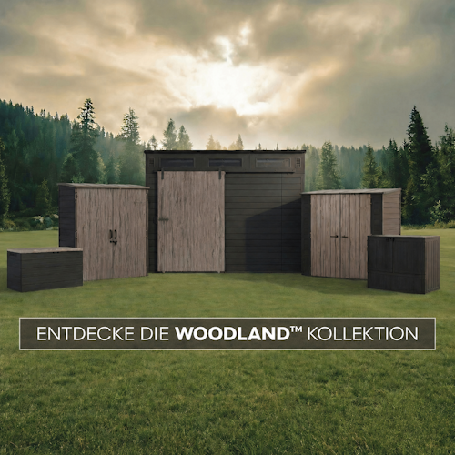 Suncast Kunststoff-Gerätehaus Modernist mit Schiebetür – stahlverstärkt (Woodland)