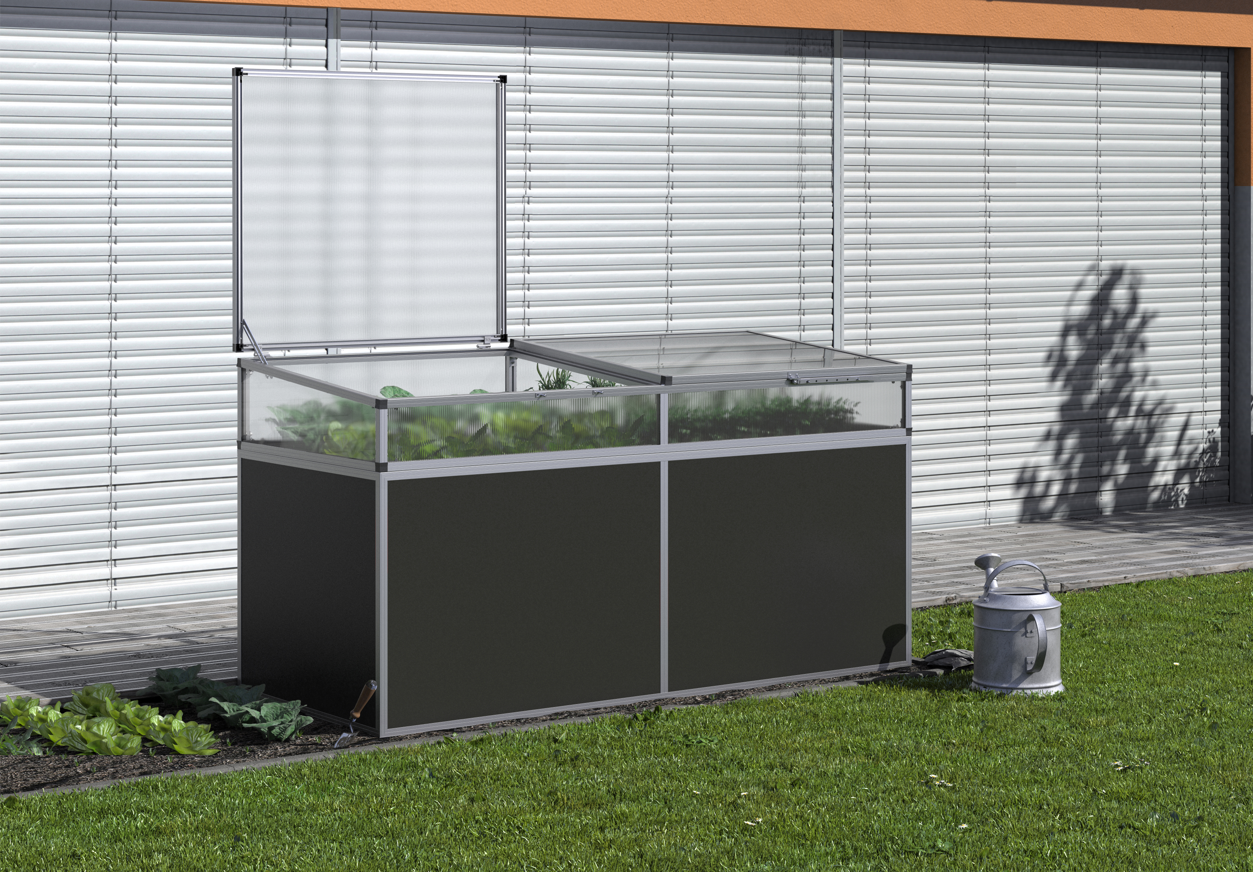 KGT Frühbeet Aufsatz für Aluminium Hochbeet 210 Profile pressblank (B2,05 x T0,91 x H0,77 m - 1185 l)