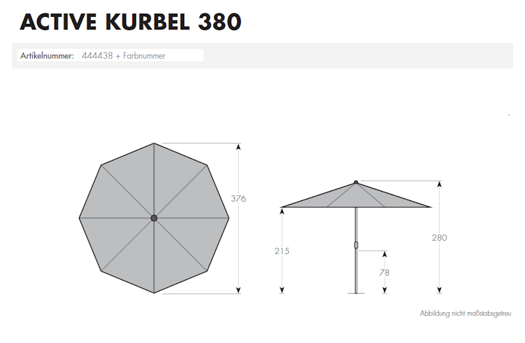 doppler Mittelmastschirm ACTIVE 380 Lift, Aluminium Silber / 100 % Polyester 180 g/m²