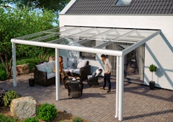 Skan Holz Aluminium Terrassenüberdachung Monza Breite 541 cm mit Echtglas-Dach