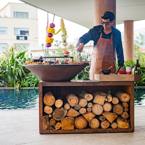 OFYR Plancha Grill Island Corten 85 Teakholz