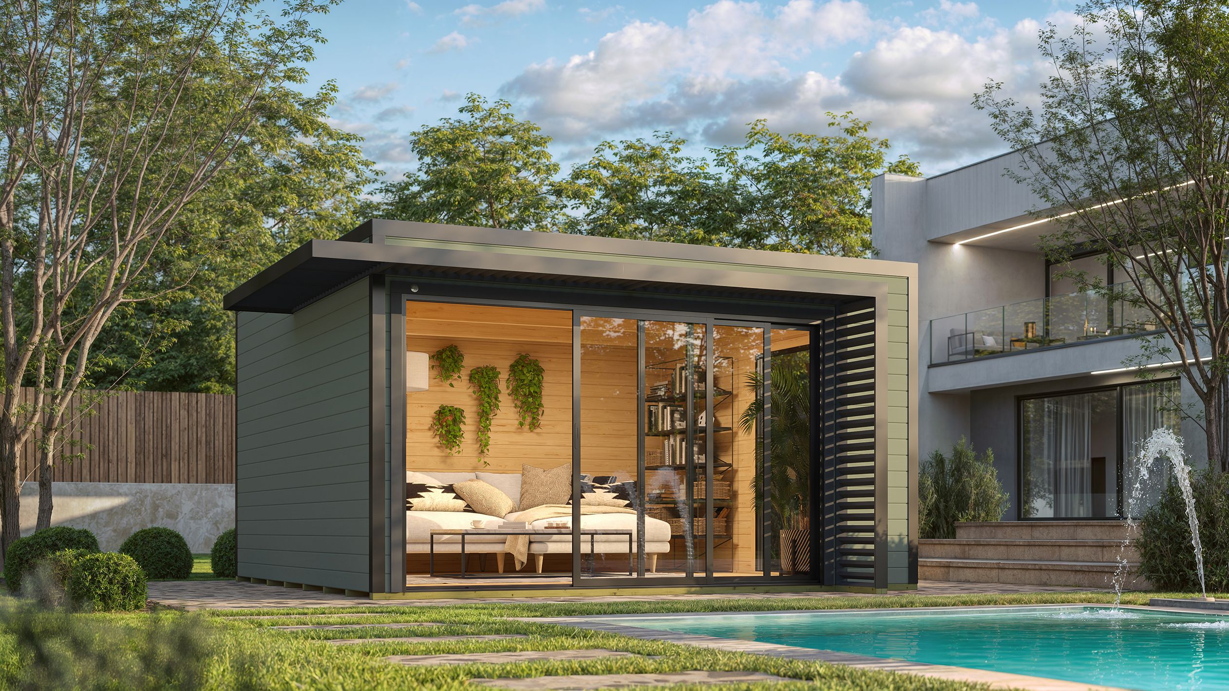 Weka Design Gartenhaus Pure Garden Amberley mit Aluminium-Schiebetüren - 44 mm