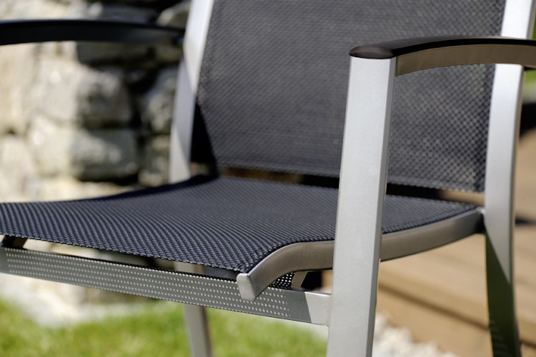 Sieger Stapelsessel TRENTO, Aluminium Graphit / Textilux Grau - Abverkauf 