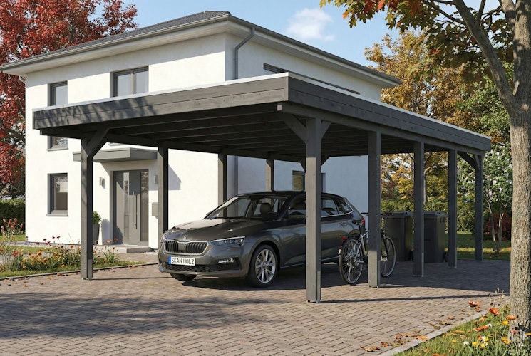 Skan Holz Friesland - Flachdach Carport aus Nadelholz Breite 402 cm