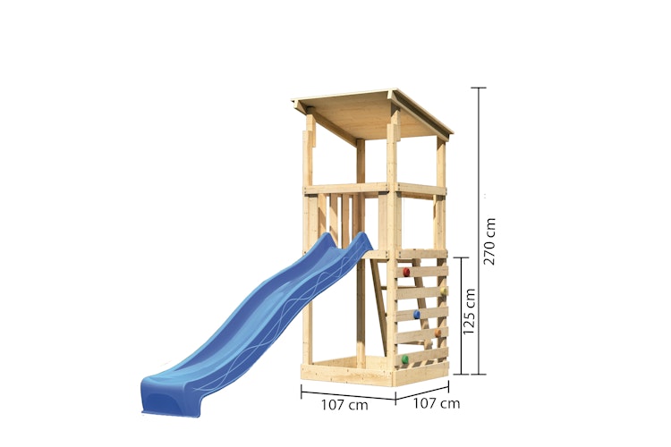 Akubi Kinderspielturm Anna mit Pultdach inkl. Wellenrutsche und Kletterwand