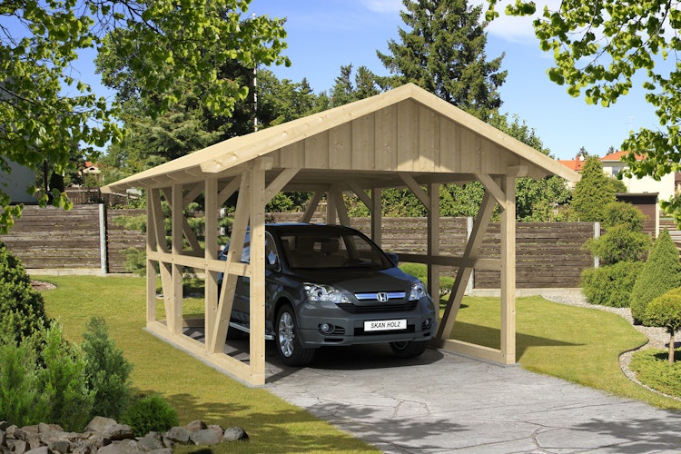 Skan Holz Schwarzwald - Satteldach Einzelcarport Breite 424 cm