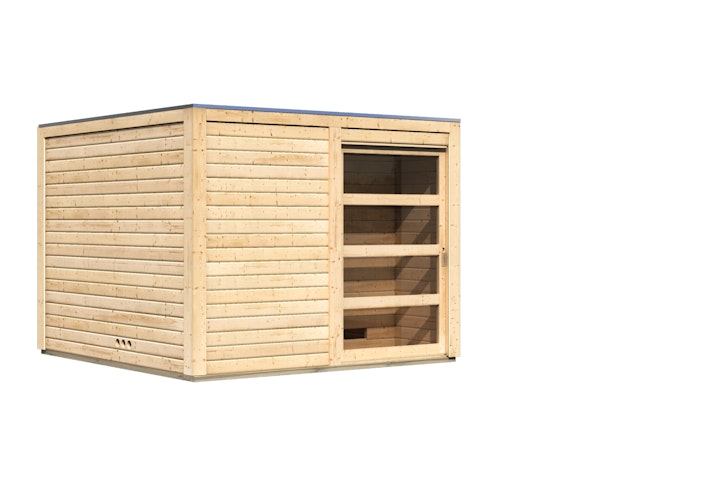 Karibu Gartensauna Saunahaus Cuben inkl. Vorraum, naturbelassen inkl. gratis Sauna-Zubehörset im Wert von 234,94 €