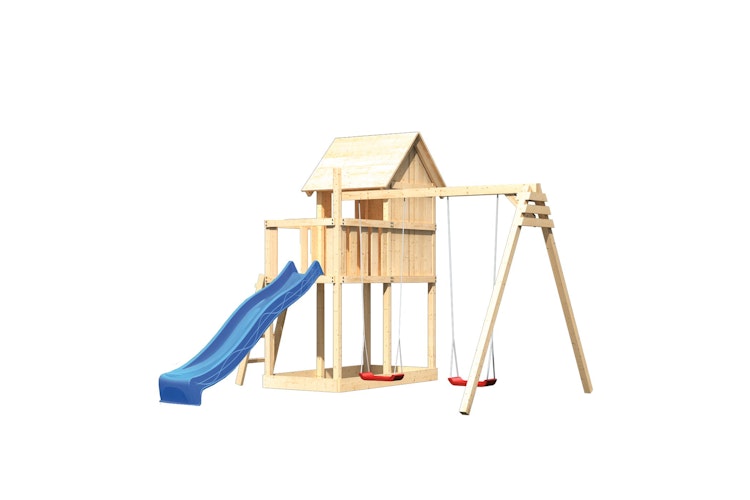 Akubi Kinderspielturm Frieda mit Rutsche und Doppelschaukelanbau (Set B)