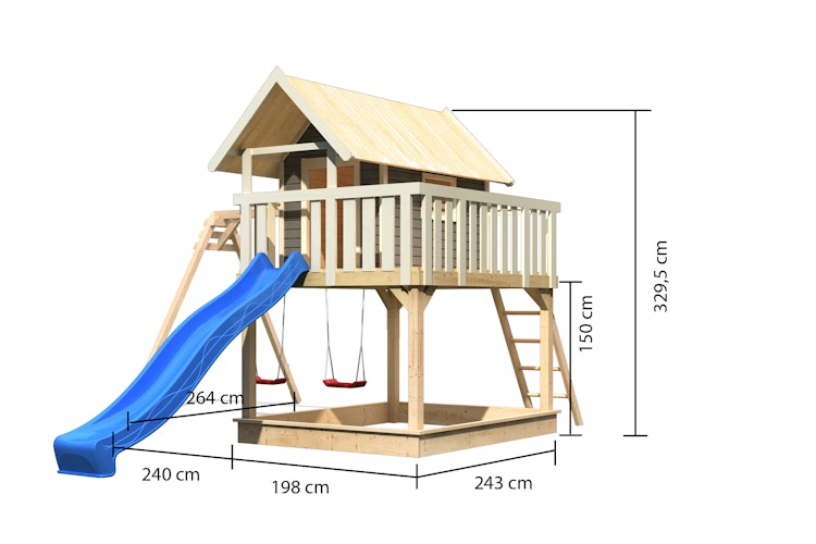 Akubi Stelzenhaus Fidel mit Satteldach inkl. Wellenrutsche und Doppelschaukelanbau