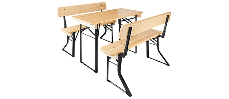 GWW Kurze Bierzeltgarnitur mit Lehne 120 x 60 cm, Stahl Schwarz / Fichte Natur