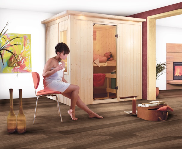 Karibu Sauna Fanja - 68 mm Systemsauna - 230 Volt Plug & Play inkl. gratis Sauna-Zubehörset im Wert von 234,94 €