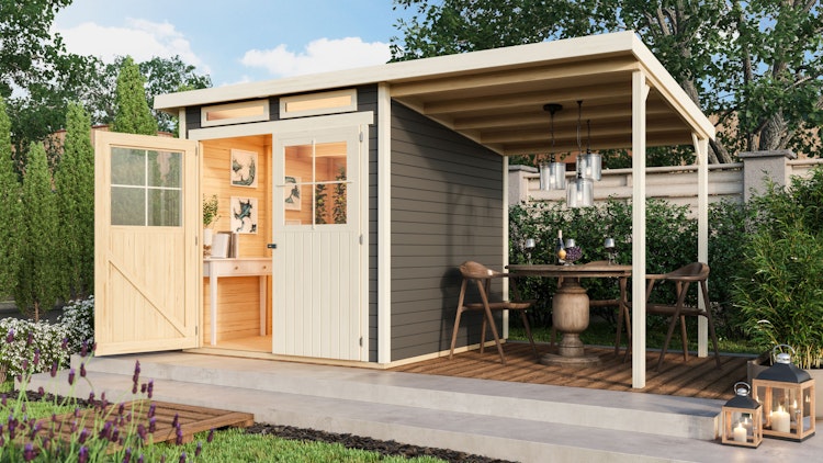 Karibu Eco Gartenhaus Grebenau / Glücksburg 2/3/4 mit 190 cm Schleppdach