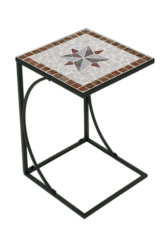 Garden Pleasure Beistelltisch AMARILLO 35 x 35 x 53 cm, Stahl Schwarz / Steinzeug-Mosaik Steinrot/ Grau/ Hellgrau