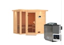 Vorschaubild Karibu Sauna Amara-Massivholzsauna 38 mm -Eckeinstieg - Exklusivoptik inkl. gratis Sauna-Zubehörset im Wert von 234,94 €