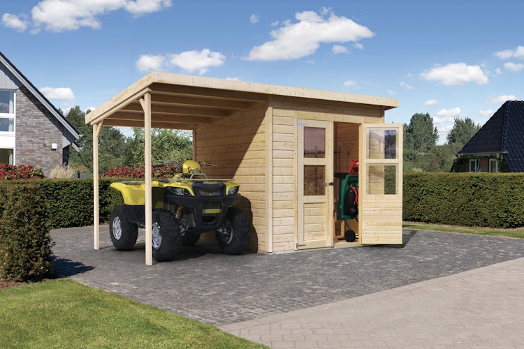 Karibu Eco Gartenhaus Merseburg 4 inkl. Anbaudach - Sparset
