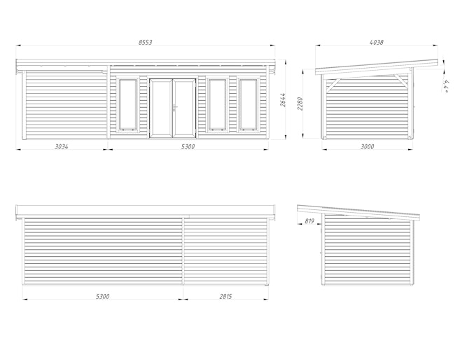Palmako Gartenhaus Aurelia 15,2+7,9 m² - 44 mm