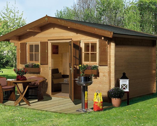 Weka 45 mm Gartenhaus 135 mit Vordach (60 cm)