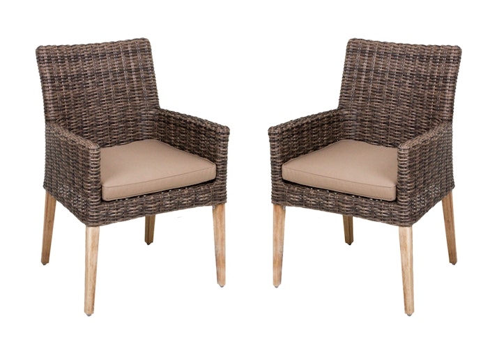 Garden Pleasure Gartenmöbel Set OAKLAND / NORVELL, Tisch 200 x 100 + 4 Sessel, Akazie / Polyrattan Pfefferbraun / Kissen 100 % Polyester Taupe