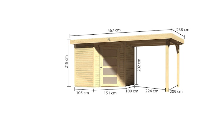 Karibu Woodfeeling Gartenhaus Schwandorf 3/5 inkl. 240 cm Schleppdach - 19 mm